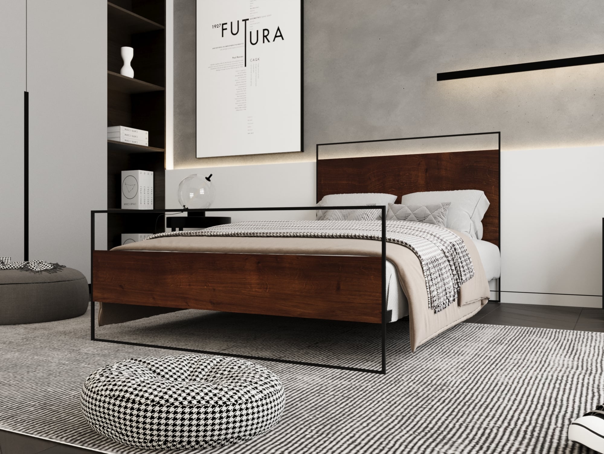 سرير نوم للمتزوجين مودرن مصنوع من الحديد والخشب 120 سم سرير شبابي مودرن